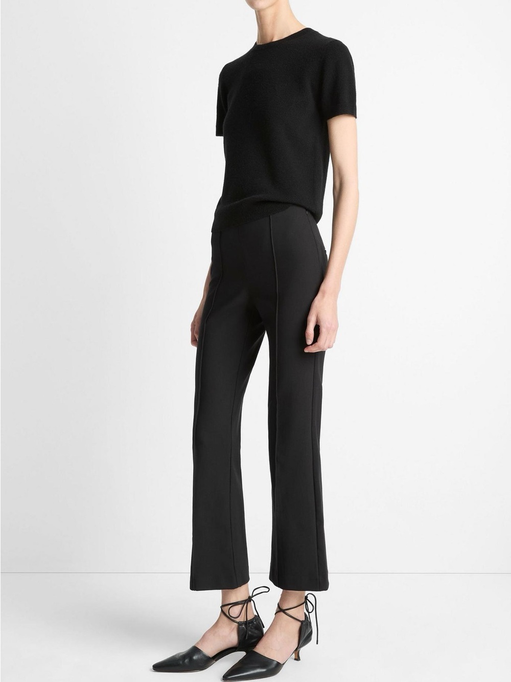 VINCE Black Niki Pintuck Crop Flare Pants L Large - Picture 3 of 13